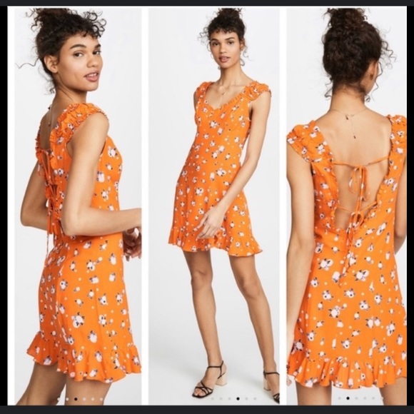 Free people orange floral mini dress - Picture 2 of 8